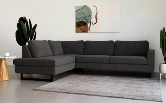 Places of Style Ecksofa Pinto, 290 cm, Cord, Chenille, Lederoptik, Ottomane links / rechts, mit Keder, schwarze Metallfüße, Wellenunterfederung