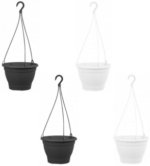 HAC24 Blumenampel Hängeampel Blumentopf Hängetopf Pflanzenampel Blumenkasten (4 St), Ø 25cm Kunststoff Anthrazit Weiß