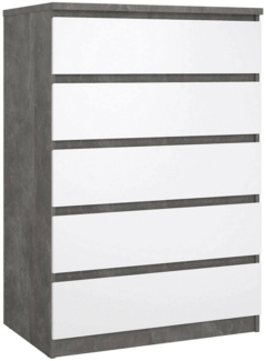 Dmora Kommode Ansel, Mehrzweckkommode, Schlafzimmerkommode, Schrank mit Schubladen, 77x50 h111 cm, Zement und Glänzendes Weiß
