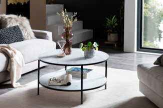 Couchtisch Metall Glas Schwarz Weiß