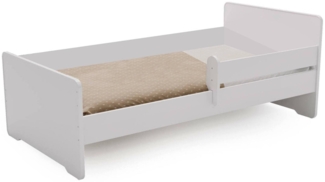 Dmora Kinderbett Tonyo, Kinderbett für Schlafzimmer, Einzelbett mit Kommoden, Struktur mit ausziehbarem Bett, 77x144 h56 cm, Weiß