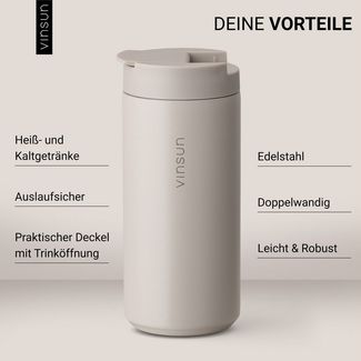 Vinsun Thermobecher Edelstahl Isolierbecher 350ml - Kaffeebecher doppelwandig isoliert, 2-tlg, Edelstahl, BPA frei, auslaufsicher, bruchfest, Kalt- und Heißgetränke