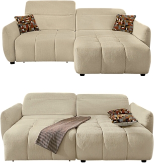 ECKSOFA mit elektrische Sitztiefenverstellung, Kopflehnen verstellbar, USB-C und -A Ladefunktion 260/191/106 cm, Flachgewebe Beige