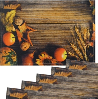 matches21 HOME & HOBBY Platzset Tischsets Platzsets Stoff CLOTH Getreide Holz Herbst 6er, (6-St)