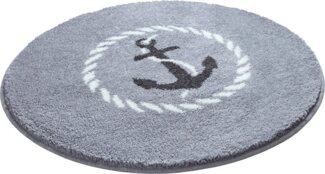 Grund Badematte Port Louis, Höhe 20 mm, rutschhemmend beschichtet, fußbodenheizungsgeeignet, Kunstfaser, rund, Design mit Anker, maritim, Made in Europe