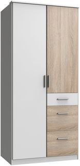 Kleiderschrank Joker in Weiß Eiche Sägerau - Drehtürenschrank in verschiedenen Varianten wählbar - Kleiderschrank 2 türig