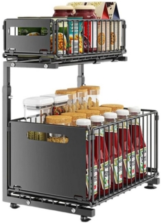 STILVORA Küchenorganizer-Set Bewegliches Eckregal Küche Standregal Gewürzregal Spülschrank Regal, (2 Etagen Küche Schrank Organizer mit Schublade, verstellbare Höhe Anti Rutsch Gewürzregal Küchenhelfer), Desktop ausziehbarer Aufbewahrungskorb für Zuhau...