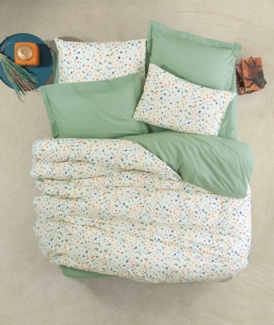 Ranforce Single XXL Bettbezug-Set (DE), 'Lola', Grün, Weiß, Orange, Dunkelblau