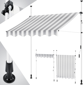 KESSER® Klemmmarkise mit Handkurbel Balkon, Balkonmarkise ohne Bohren, UV-beständig höhenverstellbar wasserabweisend , Sonnenschutz, Terrassenüberdachung , einfache Montage 300cm, Weiß-Grau