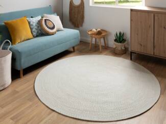 Handweb Teppich Bali, Farbe: Grün Creme, Größe: Ø 100 cm