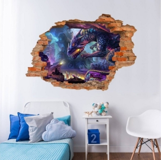 nikima Wandtattoo 097 Wandtattoo Drache Fantasy - Loch in der Wand - 500 x 350 mm (PVC-Folie), in 6 vers. Größen