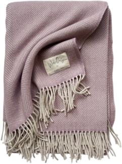 WoolOnly Wolldecke Plaid mit Fransen 130x180 cm, Herringbone Flieder-natur