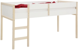 Lüttenhütt Hochbett Janne Kiefernholz, Einzelbett, inklusive Holzleiter, Liegefläche 90x200 cm