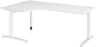 bümö Eckschreibtisch höhenverstellbar 200x120 cm in weiß, Metallgestell in weiß/alu - Schreibtisch groß, Bürotisch höhenverstellbarer, Büroschreibtisch & Computertisch PC Tisch Büro, X82-W-WC