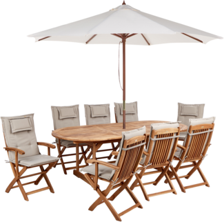 Essgruppe für 8 Personen MAUI II Akazienholz 160 220x100x74 cm Taupe