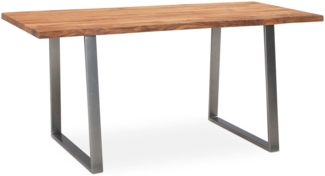 Esszimmertisch 140 x 80 x 76 cm Akazie Massivholz / Metall Esstisch Baumkante, Küchentisch Massiv mit Trapezbeinen in Chrom, Holztisch Speisetisch Esszimmer Rechteckig