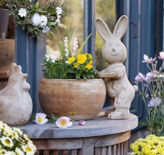 Pflanztopf "Hase" aus Terracotta, 2teilig, Pflanzschale mit Hasenfigur, Osterdeko, Blumentopf, Pflanzgefäß