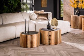 KAWOLA Couchtisch PINE Set 2-tlg. Schiefer schwarz 40 x 68 x 68 cm
