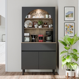 Roomart Küchenschrank VENEDIK 90×179×42 cm – Buffet- & Mehrzweckschrank mit Schublade und Türen • Anthrazit Eiche