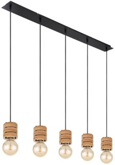 Hängeleuchte, 5-Flammig, Holz braun, schwarz, L 116 cm