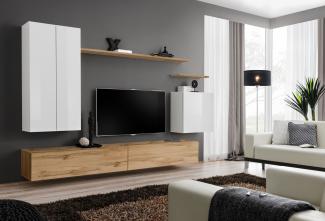 Hängende Wohnwand Switch II in Weiß und Wotan 270 x 160 cm 7-teilig