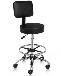 VINGLI Drehhocker, Rollhocker, Arbeitshocker, Bürohocker, höhenverstellbar mit Lehne Abnehmbar & Ring-Fußstütze