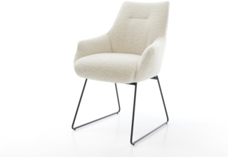 Esszimmerstuhl Alja-Flex mit Armlehnen Teddystoff Beige Kufengestell Schwarz Taschenfederkern