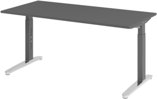bümö manuell höhenverstellbarer Schreibtisch 160x80 in graphit Gestell in graphit/alu - PC Tisch höhenverstellbar & groß, höhenverstellbarer Tisch Büro, großer Computertisch verstellbar, X16-G-GC