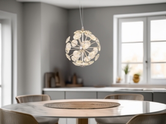 LED Pendelleuchte VIRINA Silber Kugellampe aus K9 Kristallen, Ø 28cm