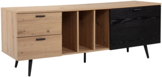 Lowboard Eiche-Dekor Schwarz 150 x 55 x 40 cm Design TV-Kommode Modern, TV-Schrank Hoch, Fernsehtisch Fernsehschrank mit Tür & Schubladen, Fernsehkommode Wohnzimmer Modern