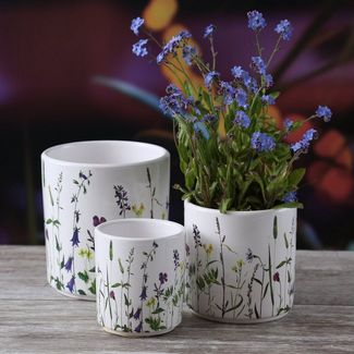 MARELIDA Übertopf Blumentöpfe Wildgräser Motiv Übertopf Pflanztopf Keramiktopf 3 Größen (3 St)