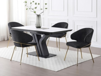 Vente-unique - Stuhl 6er-Set - Stoff & goldfarbenes Metall - Schwarz - LUXIVA von Pascal Morabito