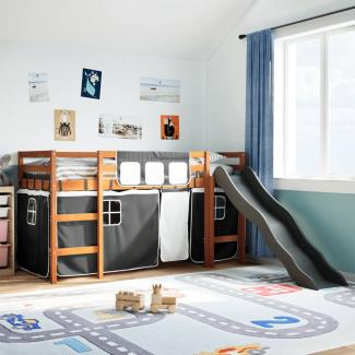 vidaXL Kinderhochbett mit Vorhängen Weiß und Schwarz Massivholz Kiefer 3309071