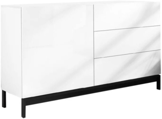 Dmora Kommode Adana, Küchen-Sideboard mit 1 Tür und 3 Schubladen, Wohnzimmer-Buffet, 100 % Made in Italy, 110 x 40 x 47 cm, glänzendes Weiß,