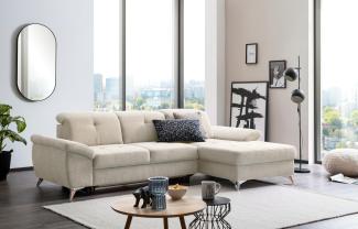 Traumnacht Toulouse Sofa 2-Sitzer mit Recamiere links, inkl. Schlaffunktion, Bettkasten und verstellbarem Rücken, beige, produziert nach deutschem Qualitätsstandard