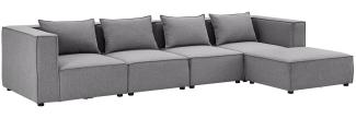 Juskys modulares Sofa Domas XL - Couch für Wohnzimmer - 4 Sitzer - Ottomane, Armlehnen & Kissen - Ecksofa Eckcouch Ecke - Wohnlandschaft Stoff Dunkelgrau