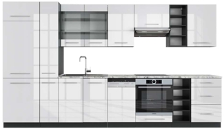 Küchenzeile Fame-Line Weiß Hochglanz/Anthrazit 355 cm , AP Marmor Vicco