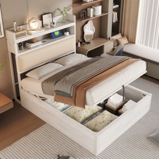Ulife Polsterbett Hydraulisches Stauraumbett mit USB, versteckte Stauraumschicht (Ohne Matratze), Einzelbett, Kinderbett Jugendbett 90x200cm