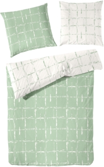 Primera Soft-Seersucker Bettwäsche 135x200 Wende Karo grün weiß jade 213065-50