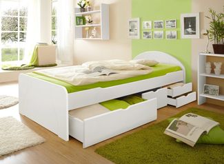 Schubkastenbett "Erna", Kiefer Weiß, 90 x 200 cm