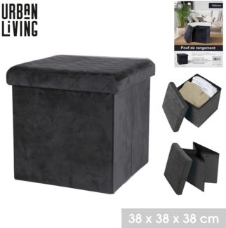 Urban Living Sitzhocker VELOURS Ottomane faltbar Sitzwürfel Aufbewahrungsbox 53370 schwarz