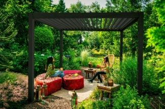 Mirador Basic | Alu-Stahl Pavillon | 3 x 3 M | Lamellendach anthrazit | Pergola freistehend