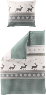 Bierbaum Biber Bettwäsche 135x200 Hirsch Karo Sterne jade beige braun 4036-30