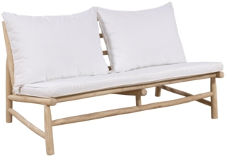 Vente-unique - Gartensofa 2-Sitzer mit Kissen - Teakholz - Holzfarben hell & Weiß - TULUM von MYLIA