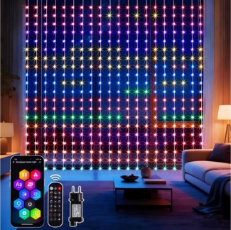 Elegear Lichterkette 2*2M/3*3M LED Lichtervorhang, Weihnachtsdeko, App/Fernbedienung DIY, 60+ Modi, Smart LED Vorhang mit 400 RGB LEDs, DIY Lichtmuster, Außen