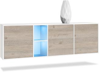 Vladon Kommode Cuba - Weiß matt/Eiche Nordic inkl. LED - Modernes Sideboard für Ihr Wohnbereich - (BxHxT) 182 x 53 x 35 cm