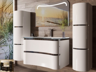 Homeline Badezimmer-Set Bad Möbelset Lady Schwarz oder Weiß Hochglanz 90 cm, (Badezimmer set, 3-St, 5 Teilig)