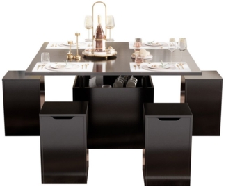 TWSOUL Couchtisch Ausziehbarer Couchtisch, mit Hockern und Stauraum, Schwarz (Ein Couchtisch und vier Stühle), Ausziehbar zum Esstisch für 4-6 Personen
