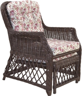 Rattansessel, Relaxsessel mit ausziehbarem Fußteil, handgeflochten, braun