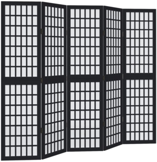 vidaXL 5-tlg. Paravent Schwarz Massivholz Paulownia 358773